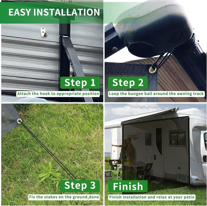 RVINGPRO RV Awning Side Shade Screen 9'x 7' Breathabe Black Mesh Sunshade for Camper Trailer Canopy, UV Sun Blocker Complete Kits - Image 3